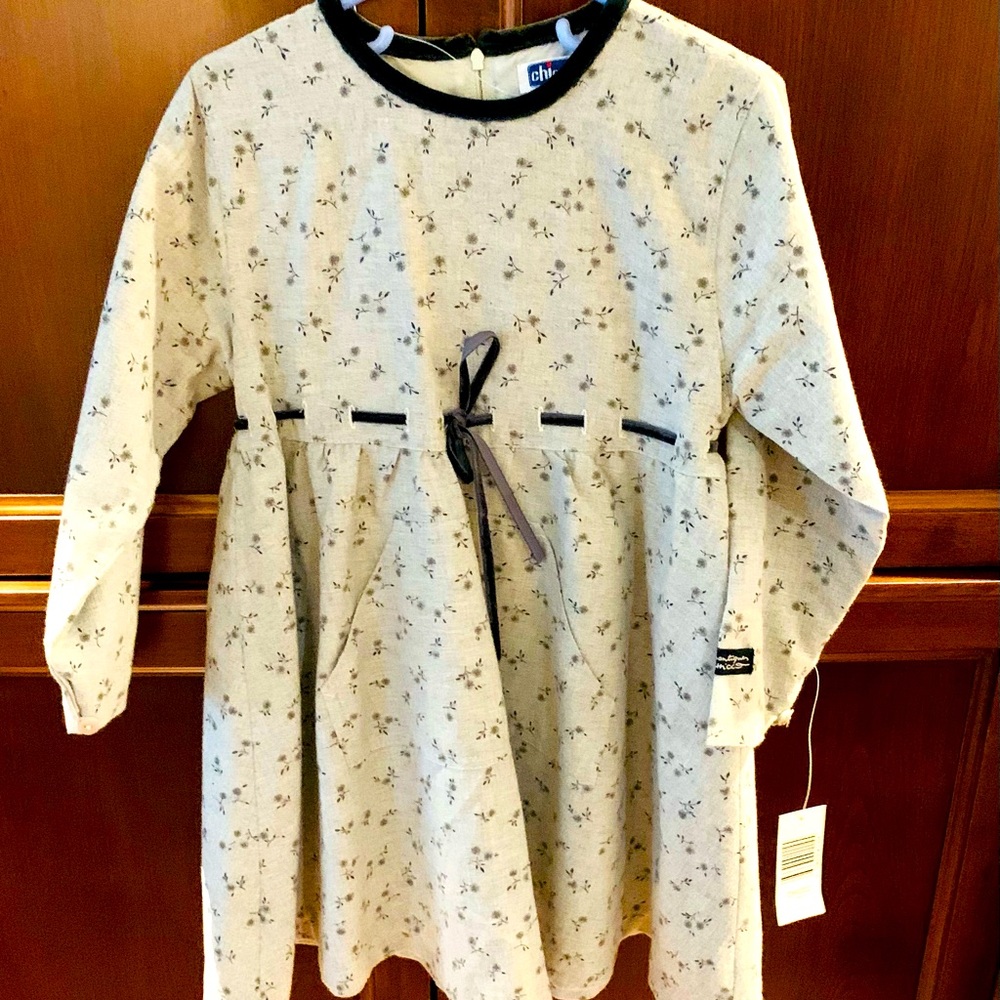 Italian Chicco girls dress 100% cotton gray Long Sleeves 110 cm Height Age 5